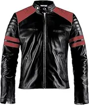 Mens Quilted Leather Jacket Café Racer Jacket Brando Motorcycle Leather Jacket