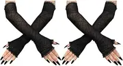 [outret] 2 Pairs Long Gloves Spider Web Gloves Half Finger Gloves Sunscreen Gloves for Halloween Makeup Ball Party Costume