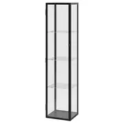 BLÅLIDEN / STRIMSÄV glass-door cabinet with lighting, black