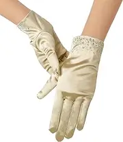 [GRYUIRY] Short Rhinestone Satin Tea Party Gloves Costumes Stretchy Sparkly Glitter Wrist Length Gloves