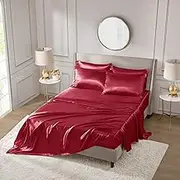 Premier Comfort SHET20-179 Satin 6 Piece Sheet Set, Queen, Red