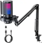 QIUOIO Gaming Microphone: USB Mic With Arm - RGB Podcast and Streaming Microphone for PC, PS4/PS5/MAC