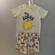 Dr Seuss Licensed Kids Pyjama Set The Lorax Short Sleeve Top & Shorts Size 3 & 6