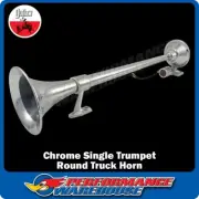 Chrome Single Round Trumpet Air Horn 630mm Long 12V/24V, Loud Truck Train