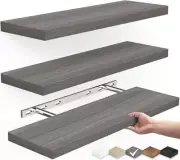 BAYKA Floating Shelves, Wall Mounted Rustic Wood Shelves for Bathroom, 4. Grey