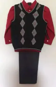 Van Heusen 3pc Boys Outfit Sz 5T Holiday Christmas Dress Pants Red Shirt & Vest