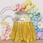 SquarePie Sequin Tablecloth Round Gold 132 Inch Sparkly Table Linen for Weddi...