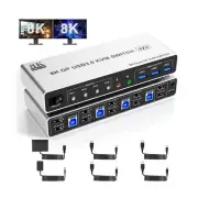 8K@60Hz USB3.0 Displayport KVM Switch 2 Monitors 4 Computers, 4 Port DP1.4 Du...