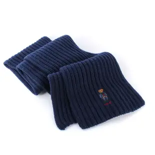 POLO Ralph Lauren泰迪熊刺繡LOGO羊毛混紡針織圍巾(海軍藍)780921-2