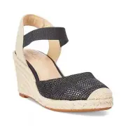 Lauren Ralph Lauren Women Black Ankle Strap Espadrille Wedge Pumps Size 9.5B