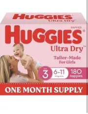 Huggies Ultra Dry Nappies Girls Size 3 (6-11kg) 180 Count Value Pack