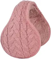[Surblue] Unisex Warm Knit Cashmere Winter Pure Color Earmuffs with Fur Earwarmer, Adjustable Wrap, Pink, Large