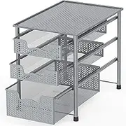 SimpleHouseware Stackable 3 Tier Pull Out Drawer for Cabinets and Under Sink Organiser, Mesh Grey