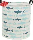 Large Blue Shark Canvas Laundry Hamper Basket Collapsible 19.7×15.7 Storage Bin