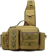 VEVEL Fishing Tackle Backpack Lure Box Gear Storage Bag Fanny Pack for Men Fly Fishing Backpack with Rod Holder Sling Shoulder Bag(Khaki)