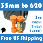 35mm to 620 Medium Format Folding/Box Camera Film Spool Adapter Set-Kit (3pcs)