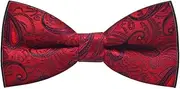 [HISUNBEN] Men's Solid Color Pre-tied Bow Tie Adjustable Tuxedo Two Layer Bow Tie with Gift Box-Red-01