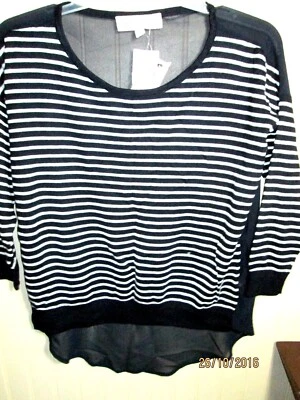 HH PHILOSOPHY LADIES SIZES. XS & M KNIT TOP BLUE / WHITE SHEAR BACK NWT