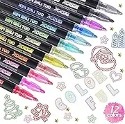 BieFuDan 12 Colors Dazzle Markers,Double Line Outline Pen Markers, Marker Pen Magic Shimmer Paint Pens for Highlight for Drawing,Painting,Posters, DIY Art Crafts