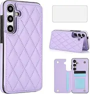 [Asuwish] Phone Case for Samsung Galaxy S24 Plus S24+ 5G Wallet Cover with Tempered Glass Screen Protector and Leather RFID Card Holder Stand Cell Accessories S24plus 24S + S 24 24+ Women Men Purple