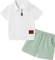 ZOEREA Toddler Baby Boy Clothes Summer Outfits Short Sleeve Solid Elastic Sweatshirt and Shorts 2 Piece Sweatsuit Set 1-5T