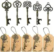 WODEGIFT 50pcs Bottle Opener,Wedding Favors Vintage Skeleton Key Bottle Opener,Key Bottle Openers with Escort Tag Cards and Key Chains Wedding Gifts for Guest（Bronze,5 styles）