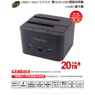 ★摩兒電腦☆伽利略 USB3.1 2.5/3.5 雙SATA SSD硬碟拷貝機 RHU08 CRU015 CU3H09B