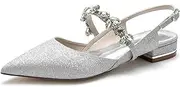 [Minishion] Ladies Heel Flats for Wedding Mary Jane Slingback Evening Mule Shoes with Rhinestones BR202
