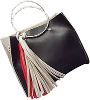 [Chezi] Women's Faux Leather Red White Tassel Small Tote Bag Satchel