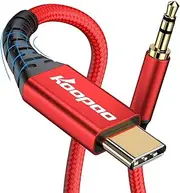 KOOPAO USB C to 3.5mm Audio Aux Jack Cable, Type C to 3.5mm Headphone Stereo Cord Car Compatible with iPhone 16 15 Plus/15 Pro Max, Galaxy S23 S22 S21 S20, MacBookiPad Pro (Red, 3.28Ft)