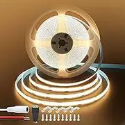 Clearhill 12V COB LED Strip Lights with 5521DC Female and red+Black Wire Connectors(No Power Supply),16.4FT/5M,Warm White 3000K,320LEDs/M,8mm Width,CRI90,Electroplated Double-Sided Panel,10W/M,IP20