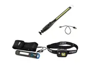 Rechargeable Lithium LED Worklight + Plus Lithium Rechargeable Torch + Plus Lithium LED Headtorch