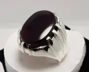 Silver Ring with Brown Agate Stone For Men Material 925 Sterling Handmade
