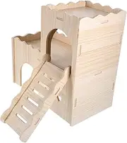 Generic 1 Set Cozy Double Hamster Hideout Villa Durable Wooden Habitat with Ladder Guinea Pig Pet Nest Safe Non Slip Design for Comfortable Living Space