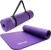 Purple Yoga Mat for Women & Men Exercise Fitness Mat W Strap Yoga Workout NEW