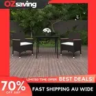Garden dining set black cream white cushions rattan table 3 piece 9781