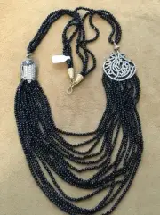 Black Faceted Onyx Multi Strand 30" Graduating Necklace