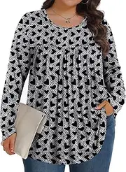 [Tencede] Plus Size Tops Long Sleeve Shirts Crew Neck/V neck Tunic Casual Soft T-shirt For Women