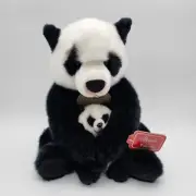 Russ Yomiko Mom and Baby 5" Plush Panda Bear 11" Stuffed Animal Black and White