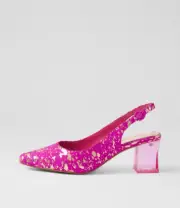 New Django & Juliette Hinnis Magenta Metallic Leather Heels Womens Shoes Dress