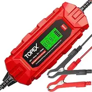 TOPEX Car Battery Charger, 12V 4A/ 6V 2A Smart Automatic Battery Charger Maintainer IP65 Rated w/ 10 Stage Charging LCD Display for Lead Acid, LiFePo4 Battery in Car, Truck, Motorcycle, Boat, SUV, ATV