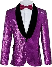 DZMDIP Mens Sequin Blazer Metallic Disco Prom Shiny Jacket Wedding Party Banquet Tuxedo