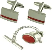[Select Gifts] Gift Set Matching Cufflinks Red Jasper Stone Oval Tie Tac
