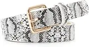 [HuiApparel] Women Fashion Snakeskin Print PU Leather Dress & Jeans Waist Belt for Girls and Ladies Gold Color Pin Buckle