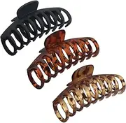 OWIIZI Big Hair Claw Clips for Women - Long Thick Hair 4.3" Nonslip Jumbo Clips With Strong Hold, Large Clamps for Styling (3 Packs)