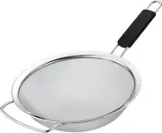 9" Large Fine Mesh Strainer with Thermo Plastic Rubber Handle - Sieve Silver