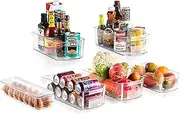Set of 6 Refrigerator Organizer Bins - Stackable Clear Plastic Bin with Handles, Egg Tray - for Fridge, Freezer, Kitchen, Cabinet, Countertops, Pantry - BPA Free Food Storage Rack - NCFO66