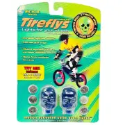 TireFlys Bike Motion Lights Blue Skulls Activated Valve Stem Bicycle Vintage New