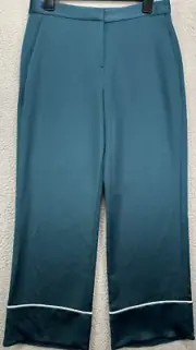 Theory Pants Womens 6 Emerald Green Neo Satin Easy Crop Flat Front Straight NEW