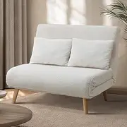 OIKITURE 2-Seater Lounge Chair Sofa, Double Folding Sofa Chair with Thick Padding, Multi-Functional Furniture Sofa Chair Flat Bed for Livingroom Apartment Office Study, White